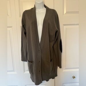 360 Sweater 100% Cashmere Long Cardigan Green Elbow Patch M Casual Chic Luxury